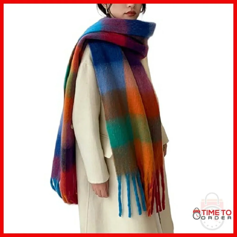 Extra Large Thick Winter Scarf Shawl Blanket Wrap Soft Warm Plaid - Picture 2 of 8